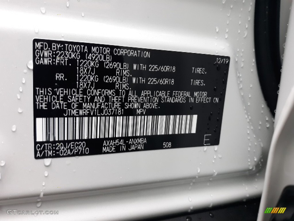2020 RAV4 Color Code 2QJ for Blizzard White Pearl Photo #137070624