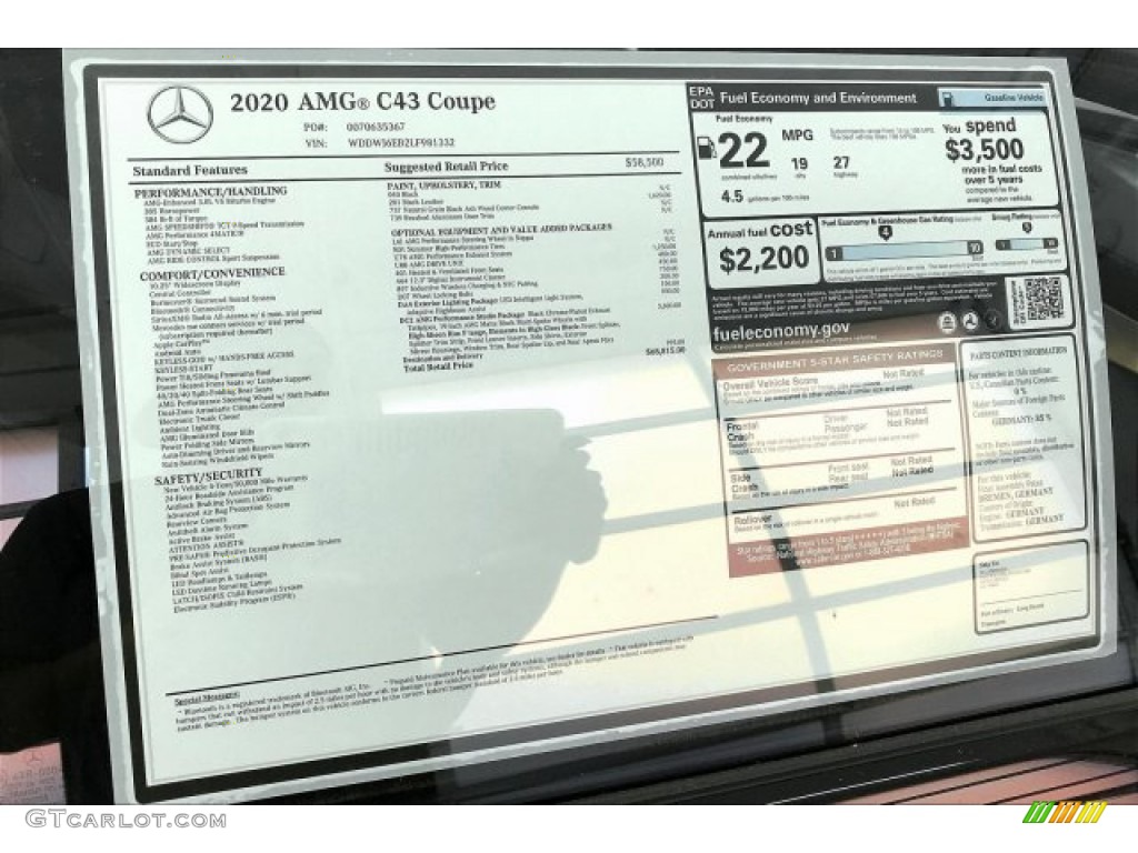 2020 Mercedes-Benz C AMG 43 4Matic Coupe Window Sticker Photo #137077331