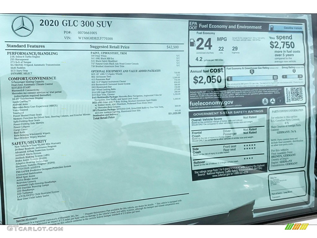 2020 Mercedes-Benz GLC 300 Window Sticker Photo #137086300