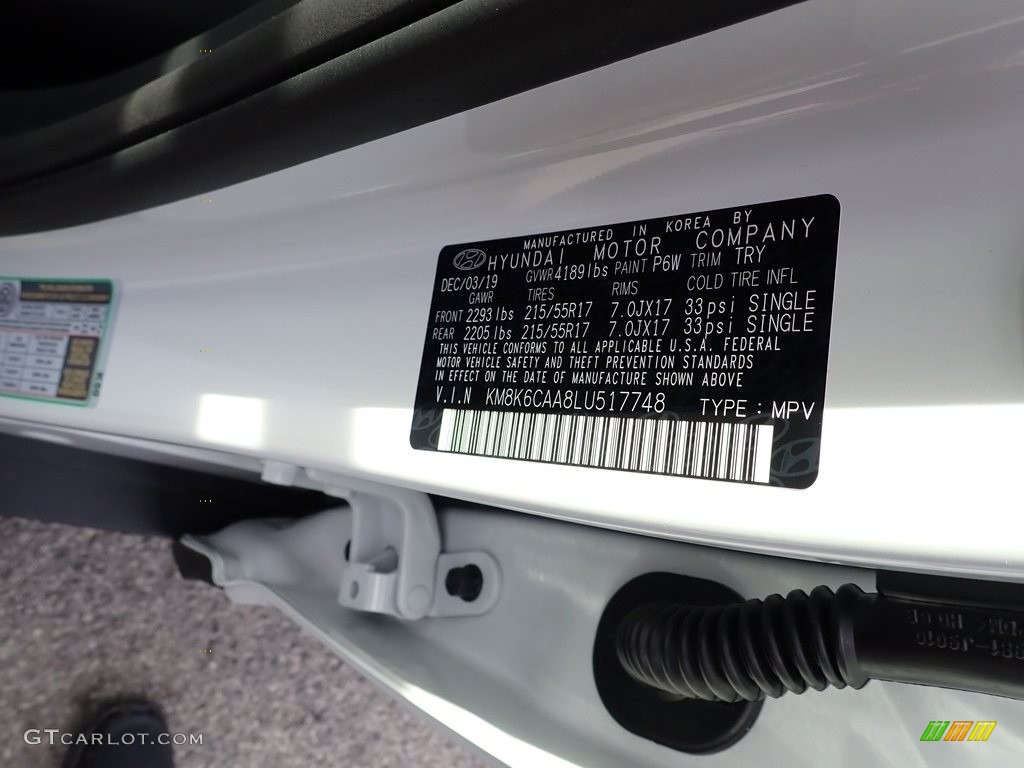 2020 Kona SEL AWD - Chalk White / Black photo #12