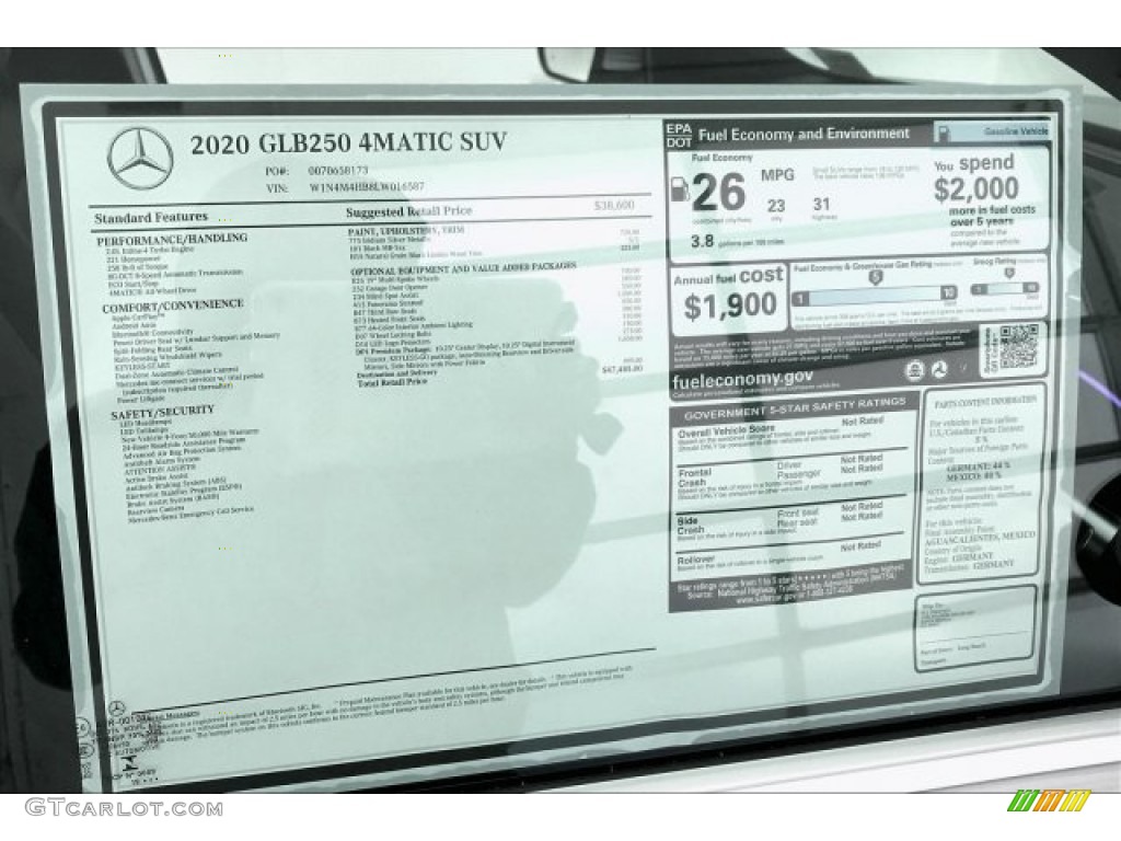 2020 Mercedes-Benz GLB 250 4Matic Window Sticker Photo #137103305