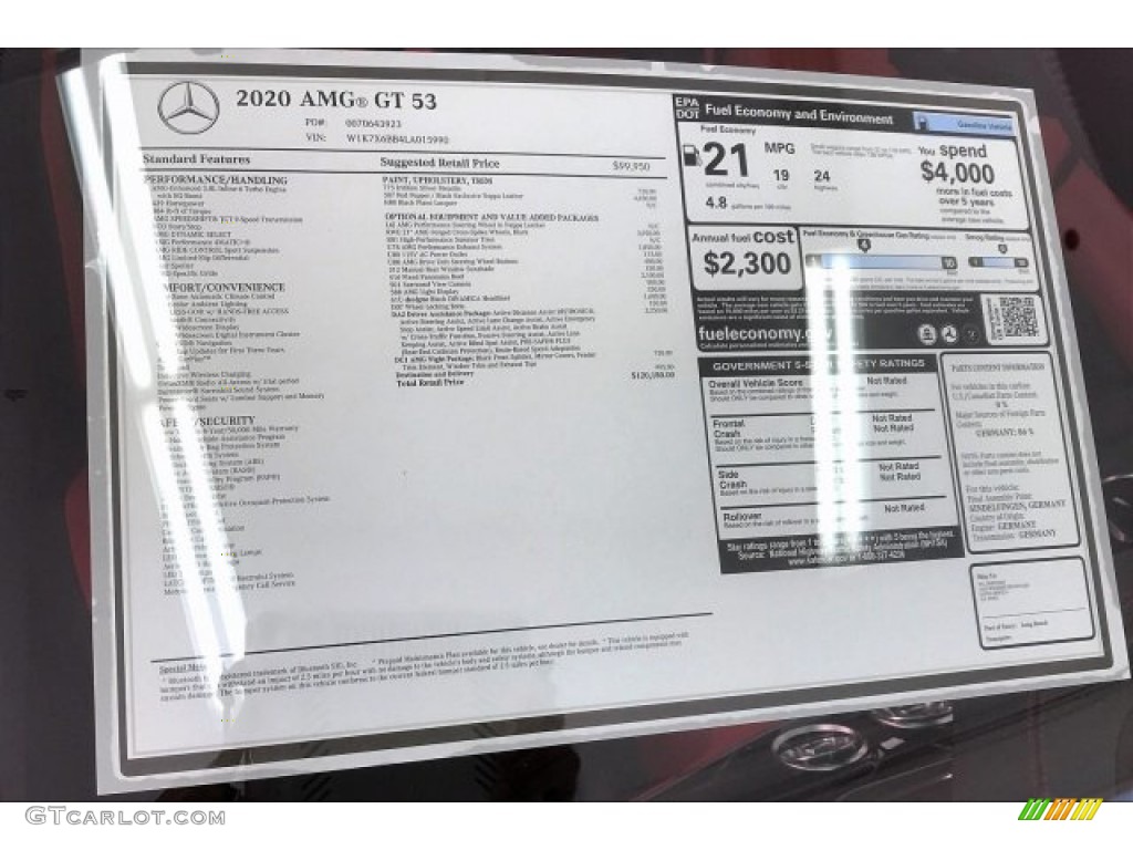 2020 Mercedes-Benz AMG GT 53 Window Sticker Photo #137107814