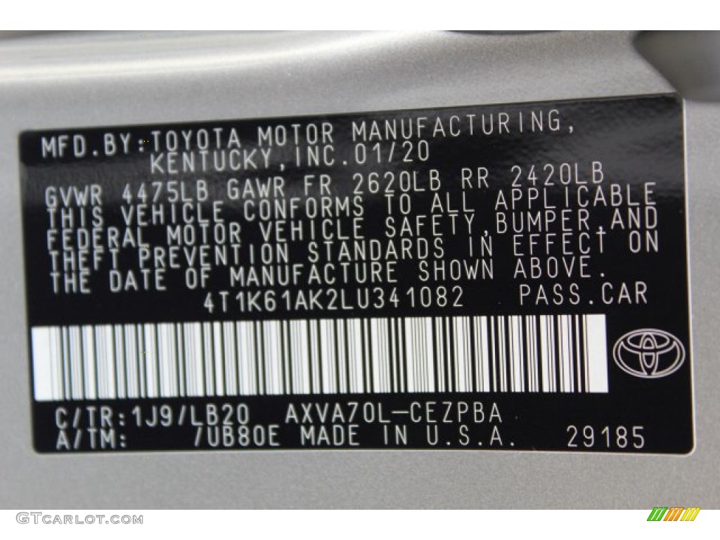 2020 Camry Color Code 1J9 for Celestial Silver Metallic Photo #137118183