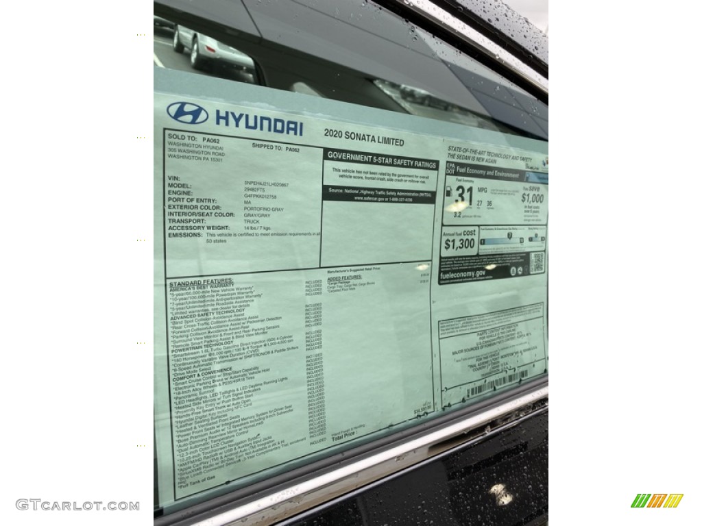 2020 Hyundai Sonata Limited Window Sticker Photo #137119377