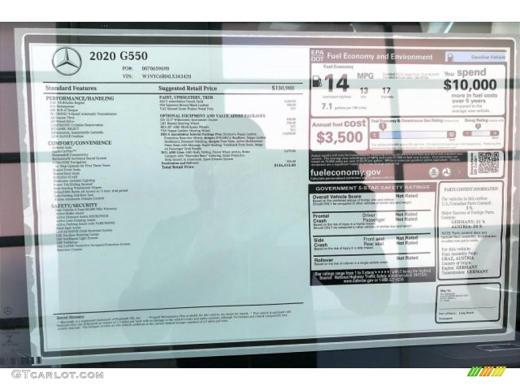 2020 Mercedes-Benz G 550 Window Sticker Photo #137120928