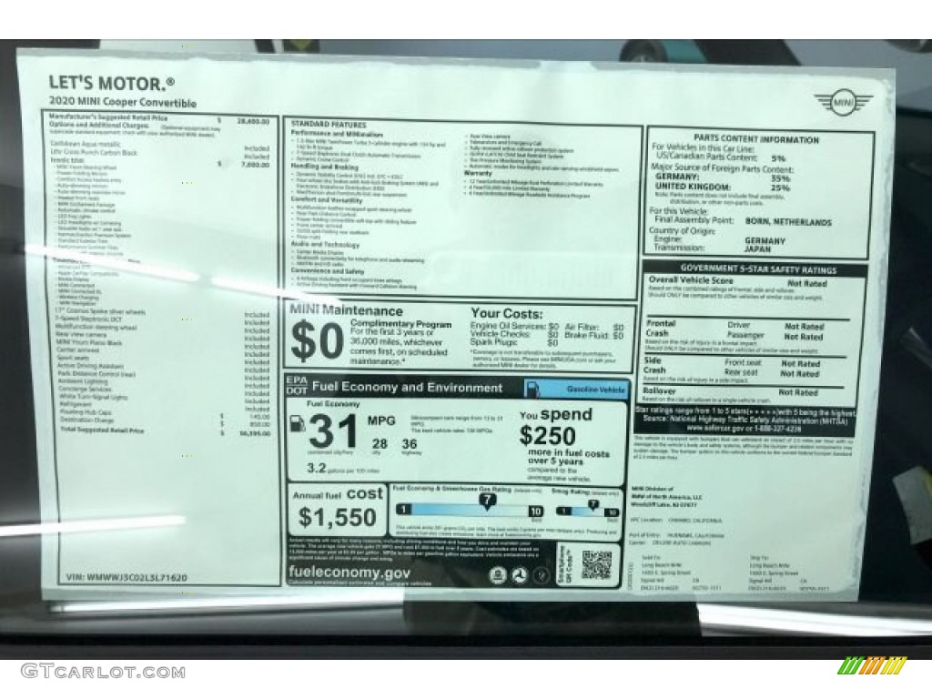 2020 Mini Convertible Cooper Window Sticker Photo #137131214