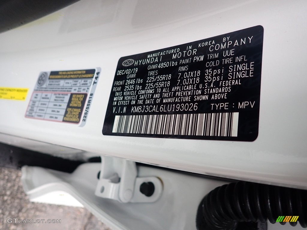 2020 Tucson Color Code PKW for Winter White Photo #137132813