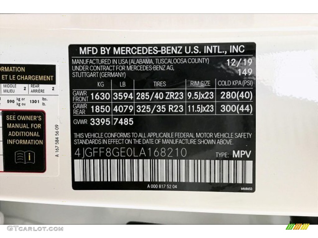 2020 GLS Color Code 149 for Polar White Photo #137144319
