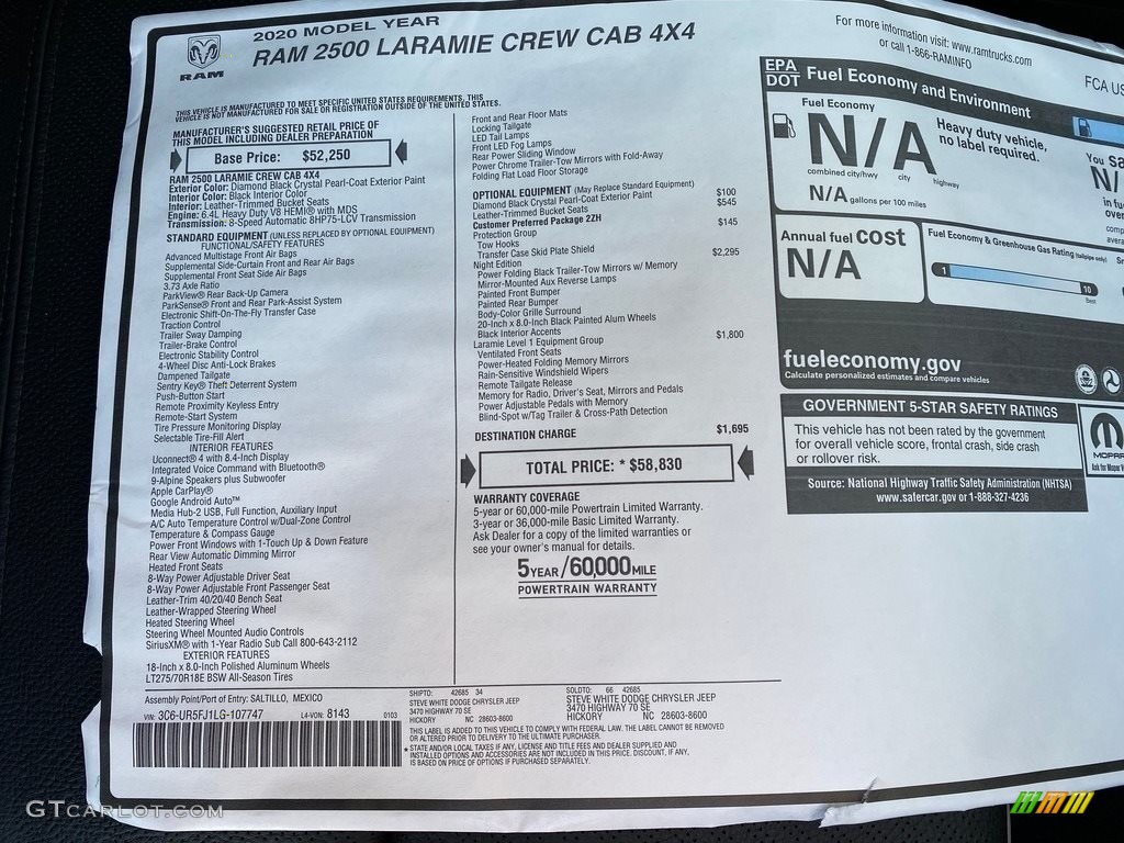2020 Ram 2500 Laramie Crew Cab 4x4 Window Sticker Photo #137148237