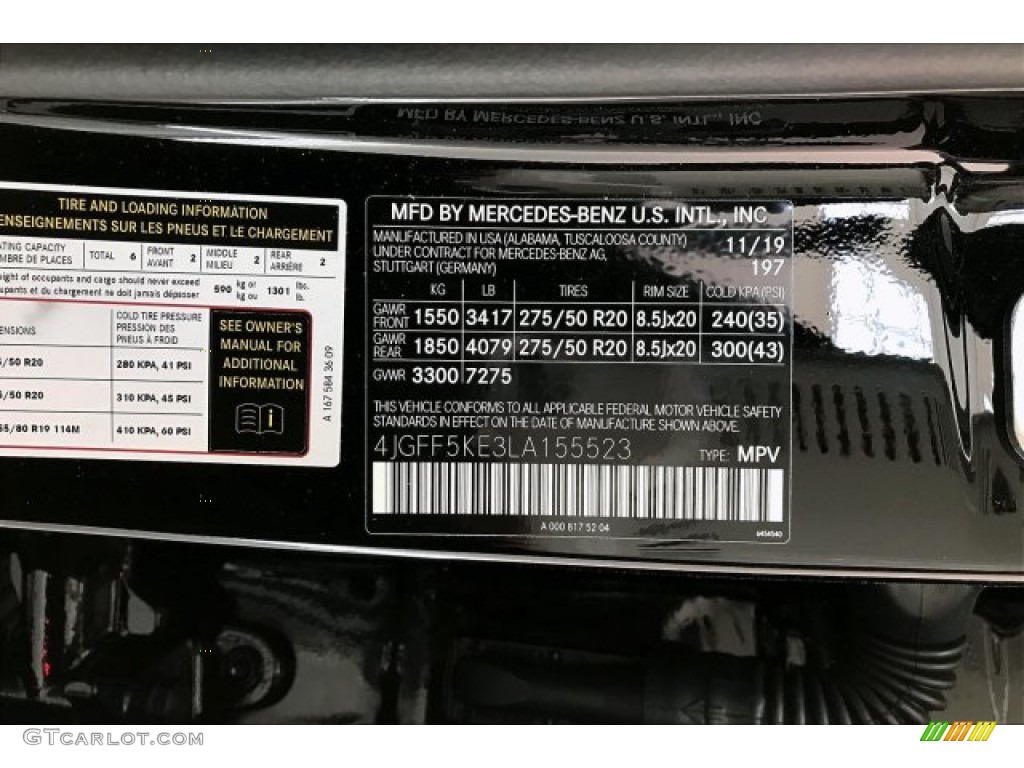 2020 GLS Color Code 197 for Obsidian Black Metallic Photo #137156140