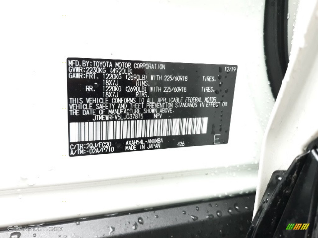 2020 RAV4 Color Code 2QJ for Blizzard White Pearl Photo #137177281