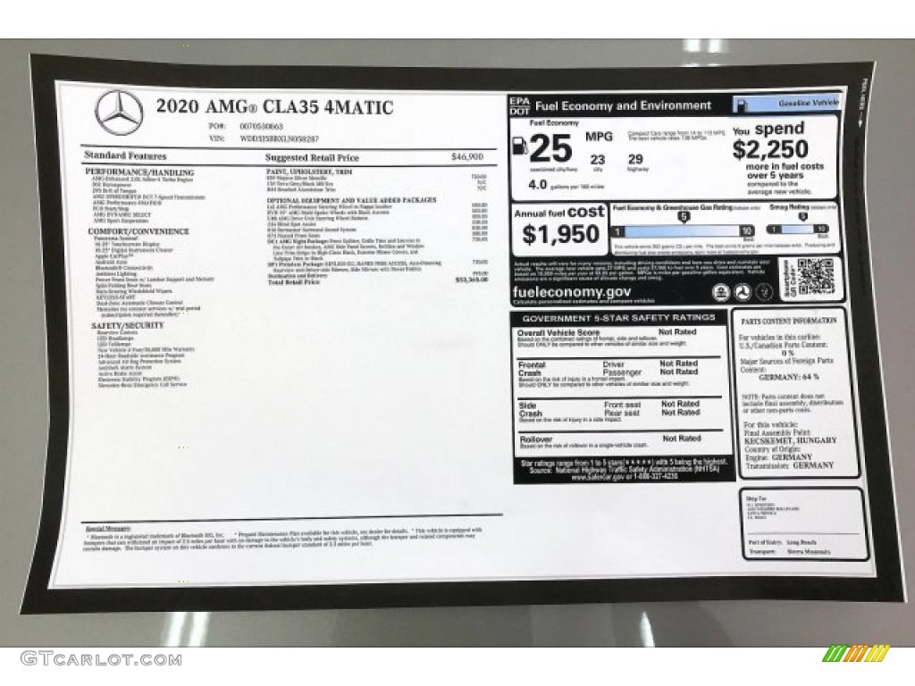 2020 Mercedes-Benz CLA AMG 35 Coupe Window Sticker Photo #137191473