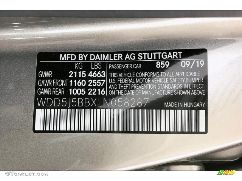 2020 CLA Color Code 859 for Mojave Silver Metallic Photo #137191641
