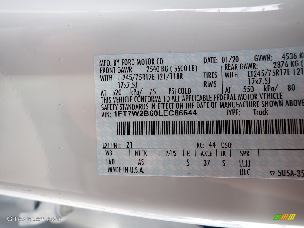 2020 F250 Super Duty Color Code Z1 for Oxford White Photo #137208438