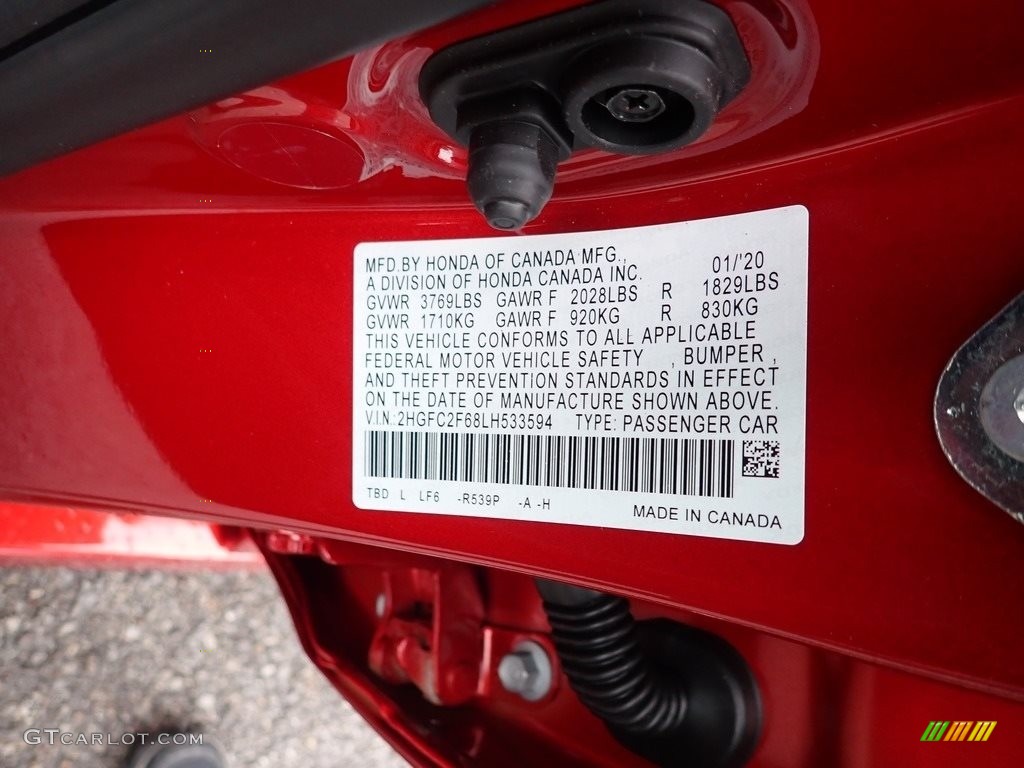 2020 Civic Color Code R539P for Molten Lava Pearl Photo #137218356