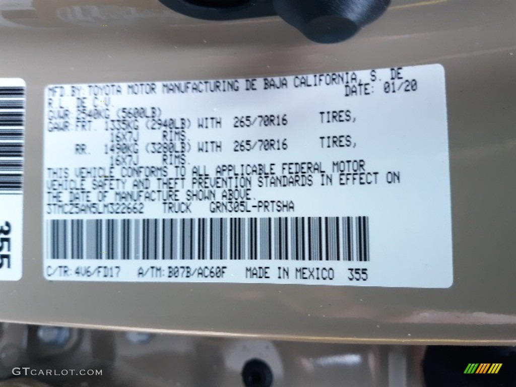 2020 Tacoma Color Code 4V6 for Quicksand Photo #137224200