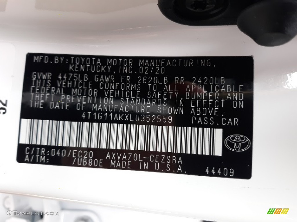 2020 Toyota Camry SE Nightshade Edition Color Code Photos