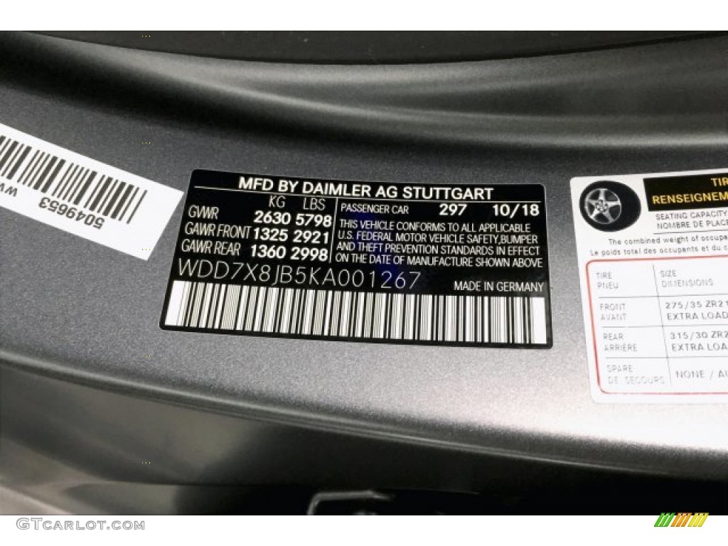 2019 AMG GT Color Code 297 for designo Selenite Grey Magno (Matte) Photo #137240393