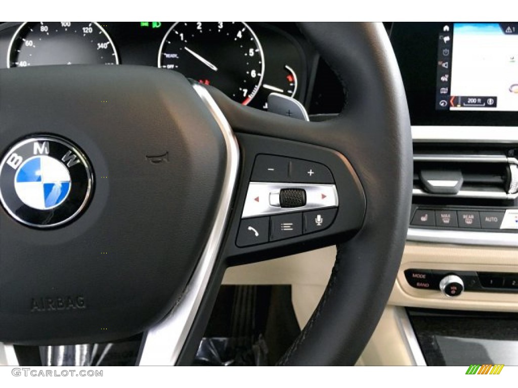 2020 BMW 3 Series 330i Sedan Canberra Beige Steering Wheel Photo #137246089