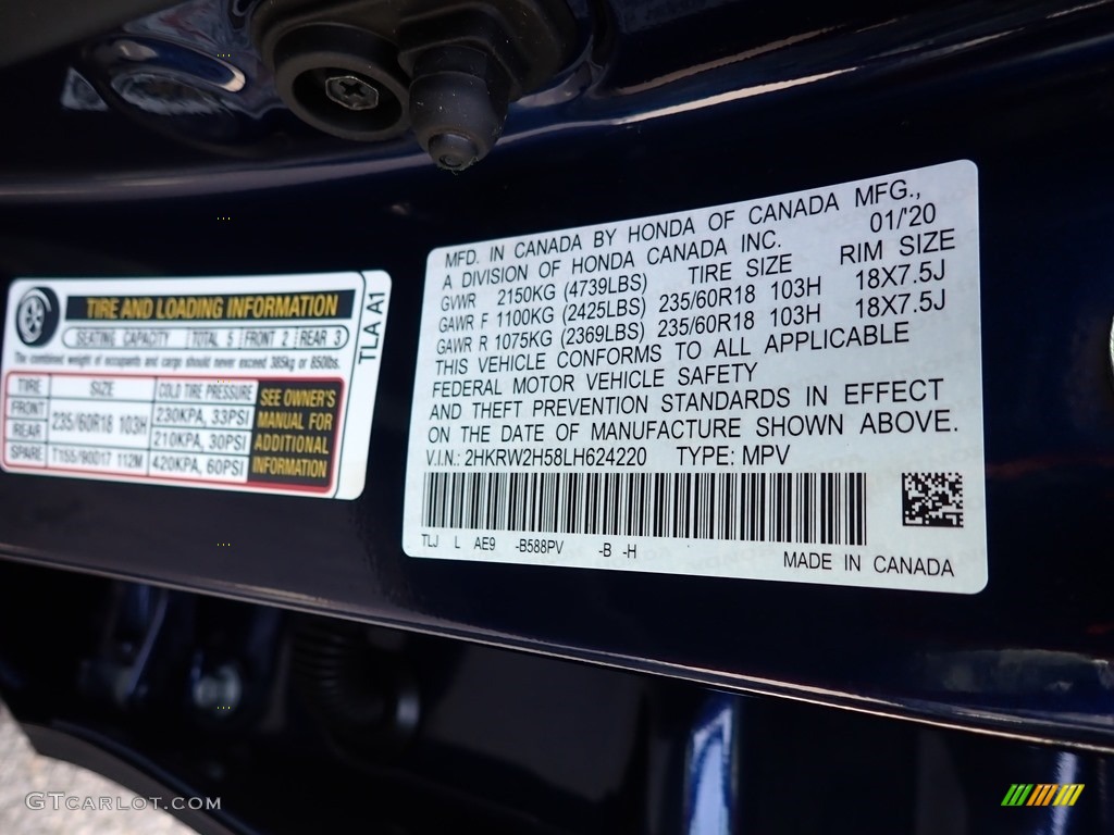 2020 CR-V EX AWD - Obsidian Blue Pearl / Gray photo #12