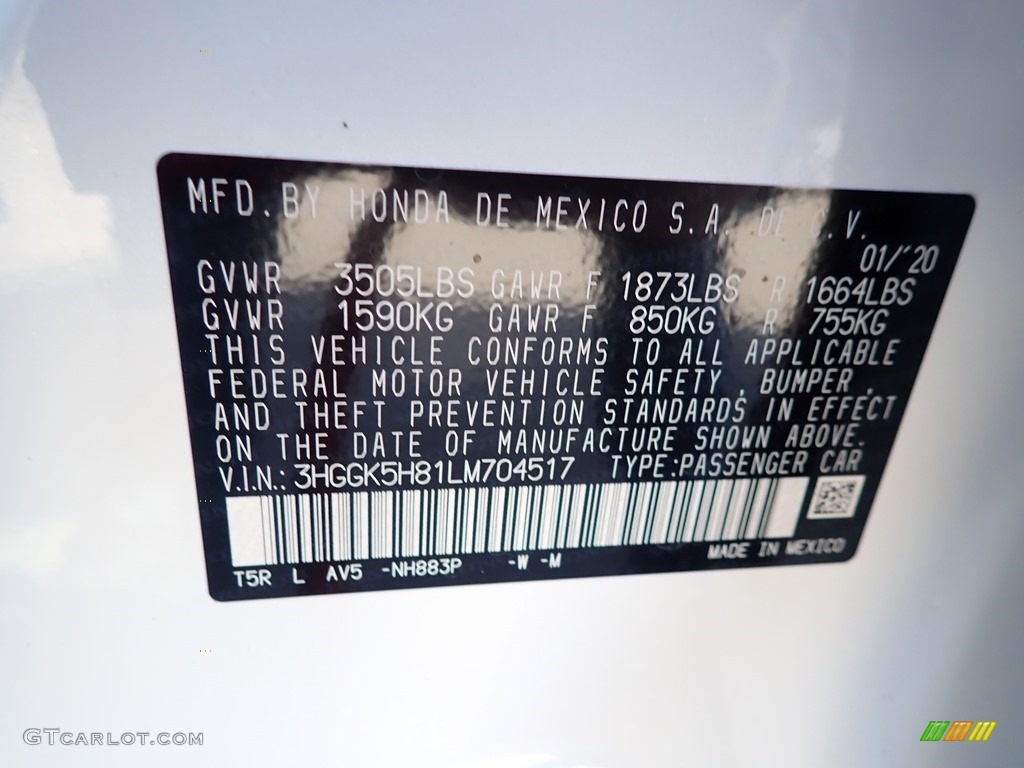 2020 Fit Color Code NH883P for Platinum White Pearl Photo #137257615