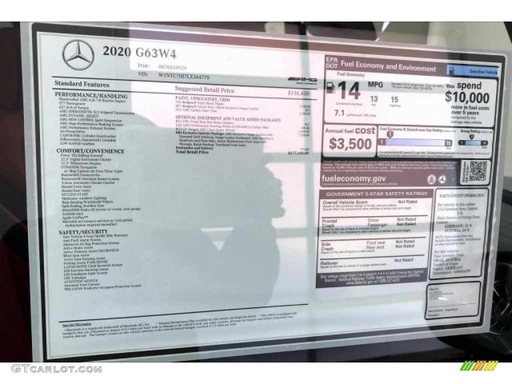 2020 Mercedes-Benz G 63 AMG Window Sticker Photo #137307837