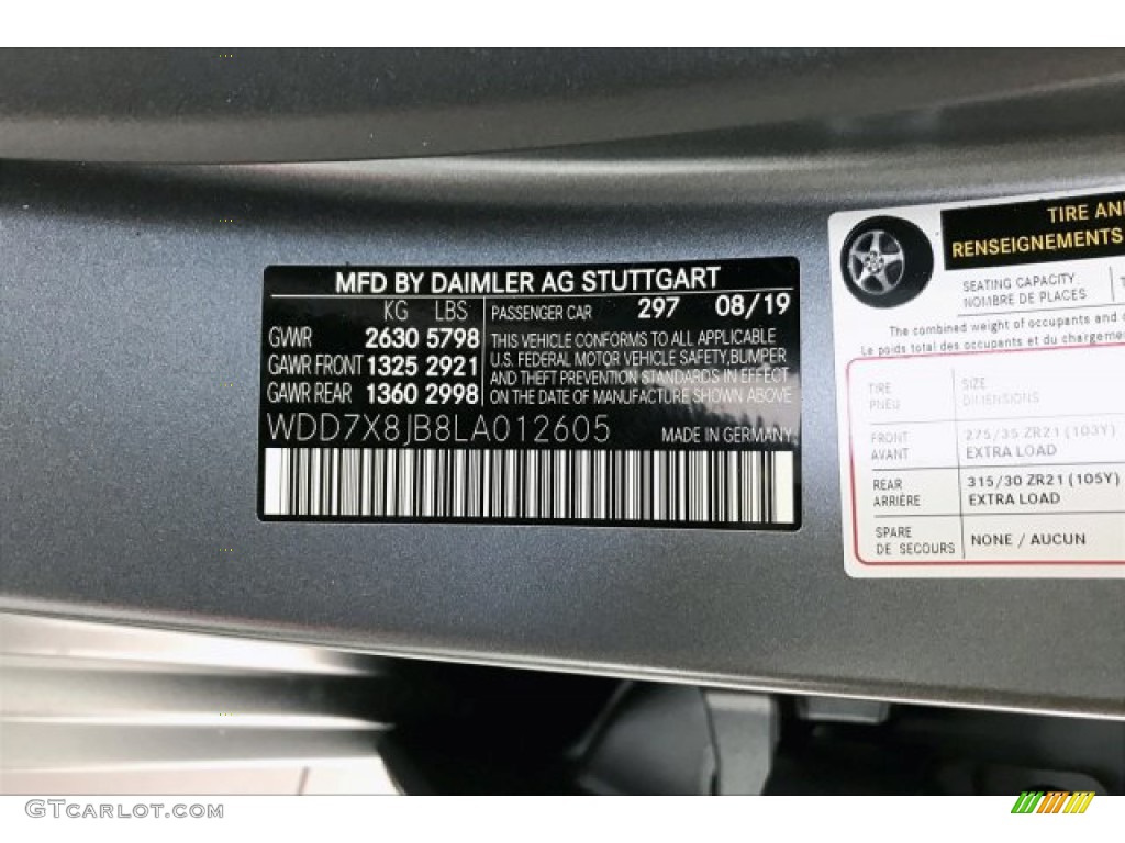 2020 AMG GT Color Code 297 for Selenite Grey Metallic Photo #137308806