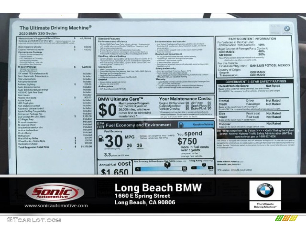 2020 3 Series 330i Sedan - Black Sapphire Metallic / Cognac photo #10