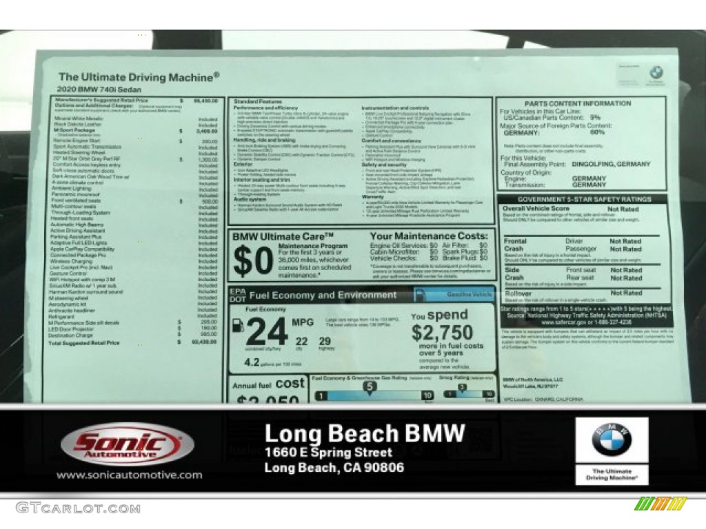 2020 7 Series 740i Sedan - Mineral White Metallic / Black photo #10