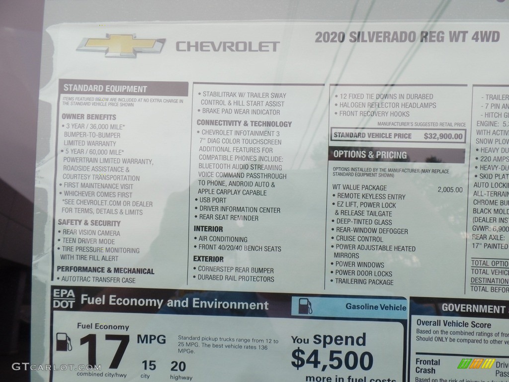 2020 Chevrolet Silverado 1500 WT Regular Cab 4x4 Window Sticker Photo #137364526