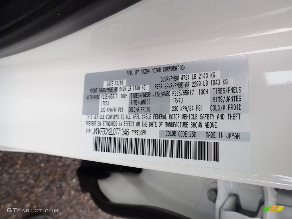 2020 CX-5 Color Code 25D for Snowflake White Pearl Photo #137377993
