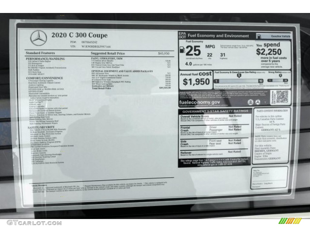 2020 Mercedes-Benz C 300 Coupe Window Sticker Photo #137392192