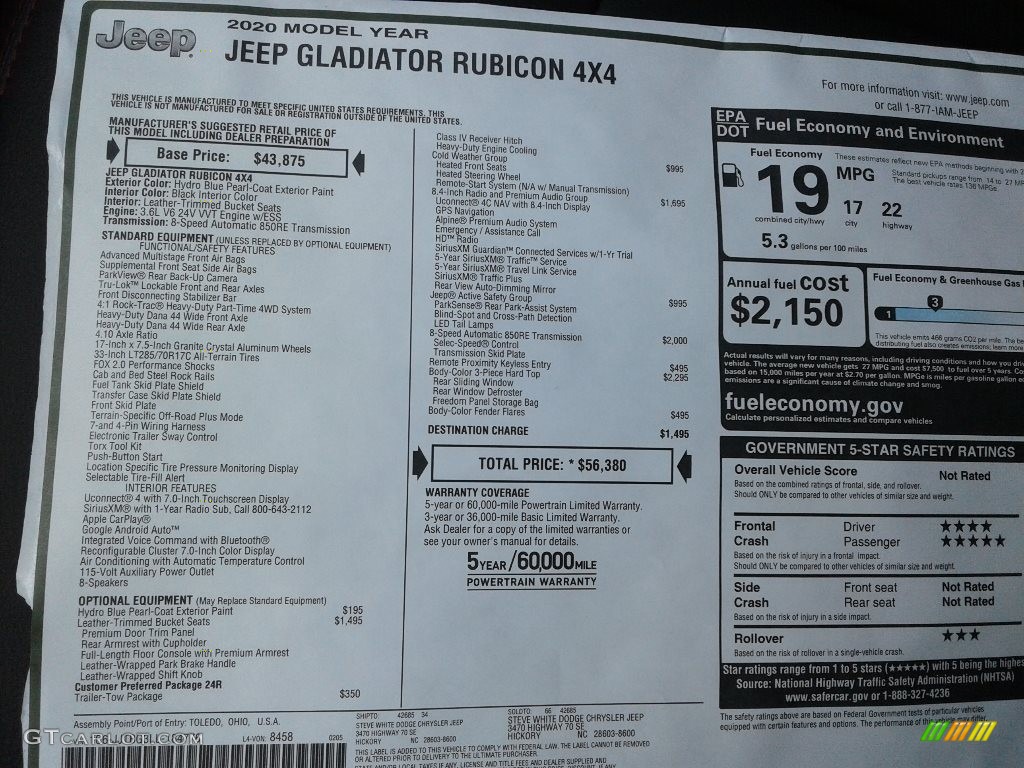 2020 Gladiator Rubicon 4x4 - Hydro Blue Pearl / Black photo #30