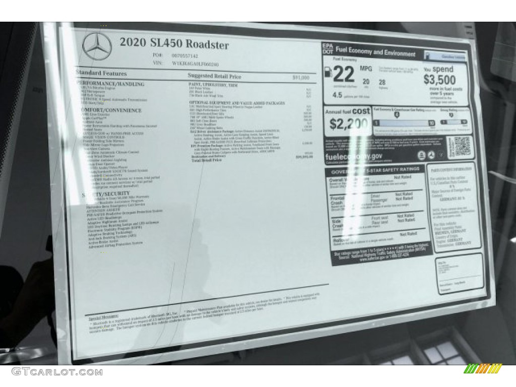 2020 Mercedes-Benz SL 450 Roadster Window Sticker Photo #137411976