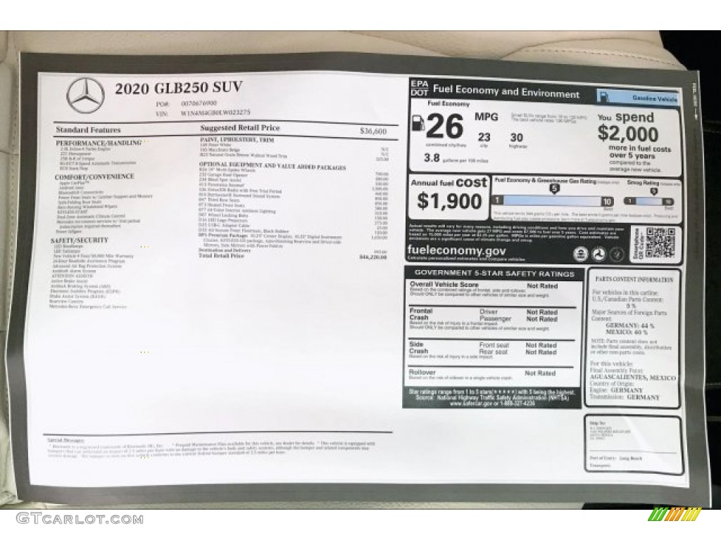 2020 Mercedes-Benz GLB 250 Window Sticker Photo #137451551