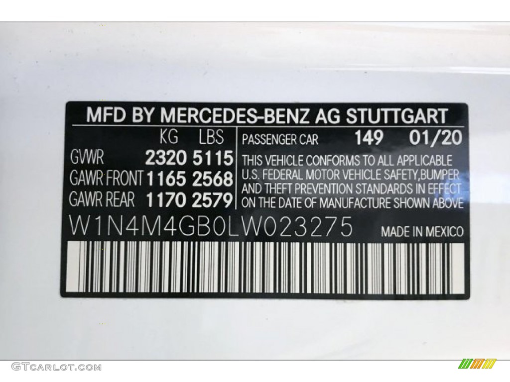 2020 GLB Color Code 149 for Polar White Photo #137451569