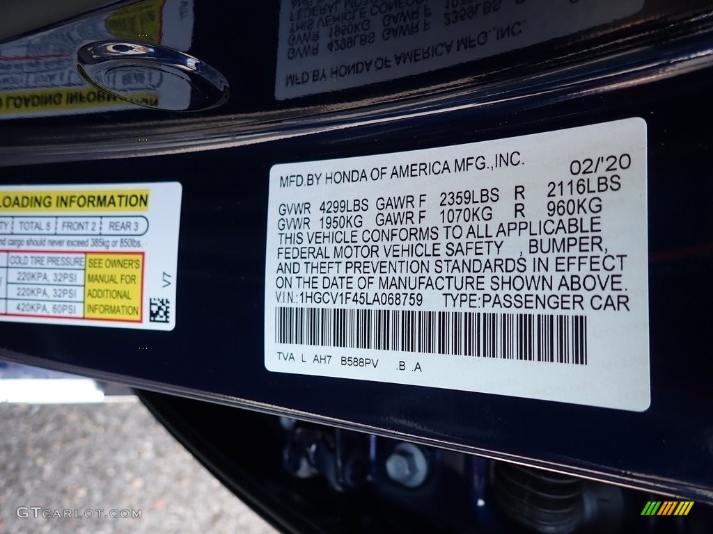 2020 Accord EX Sedan - Obsidian Blue Pearl / Gray photo #13