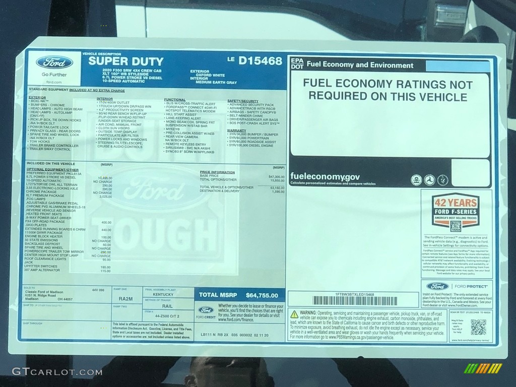 2020 Ford F350 Super Duty XLT Crew Cab 4x4 Window Sticker Photo #137523357