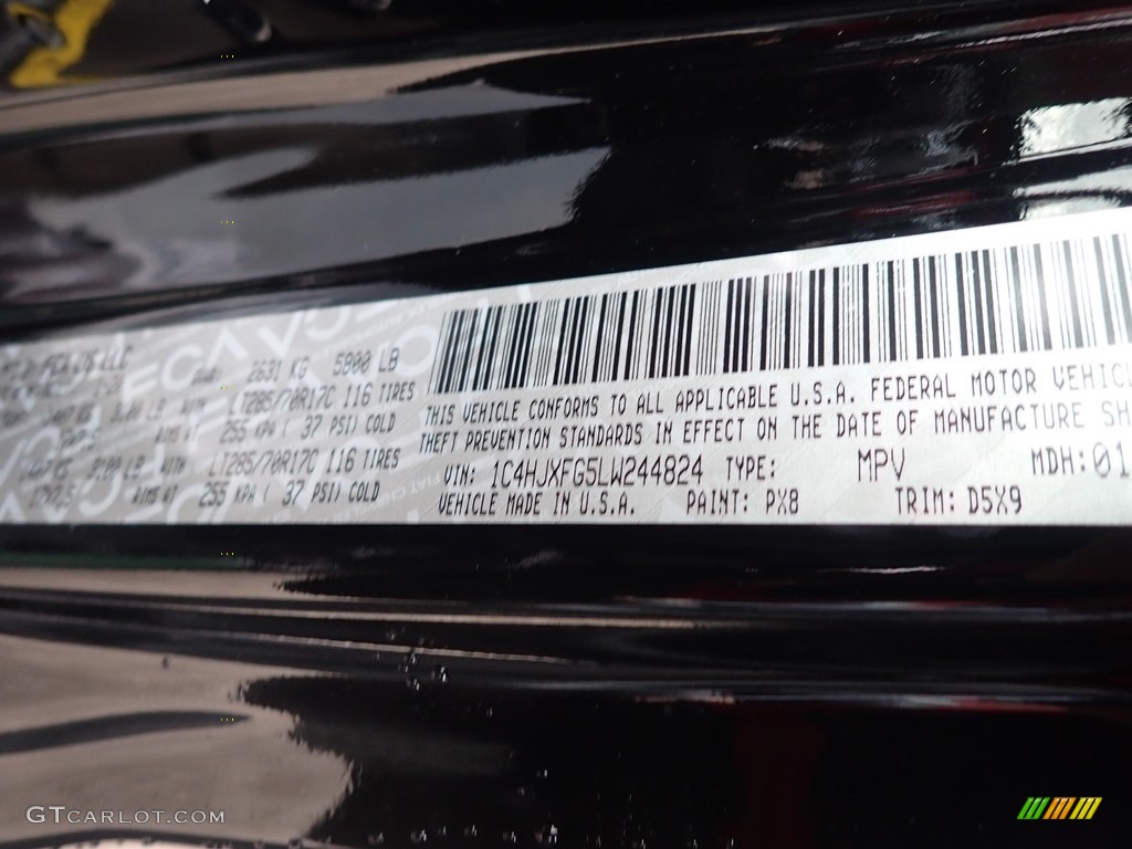 2020 Wrangler Unlimited Color Code PX8 for Black Photo #137537767