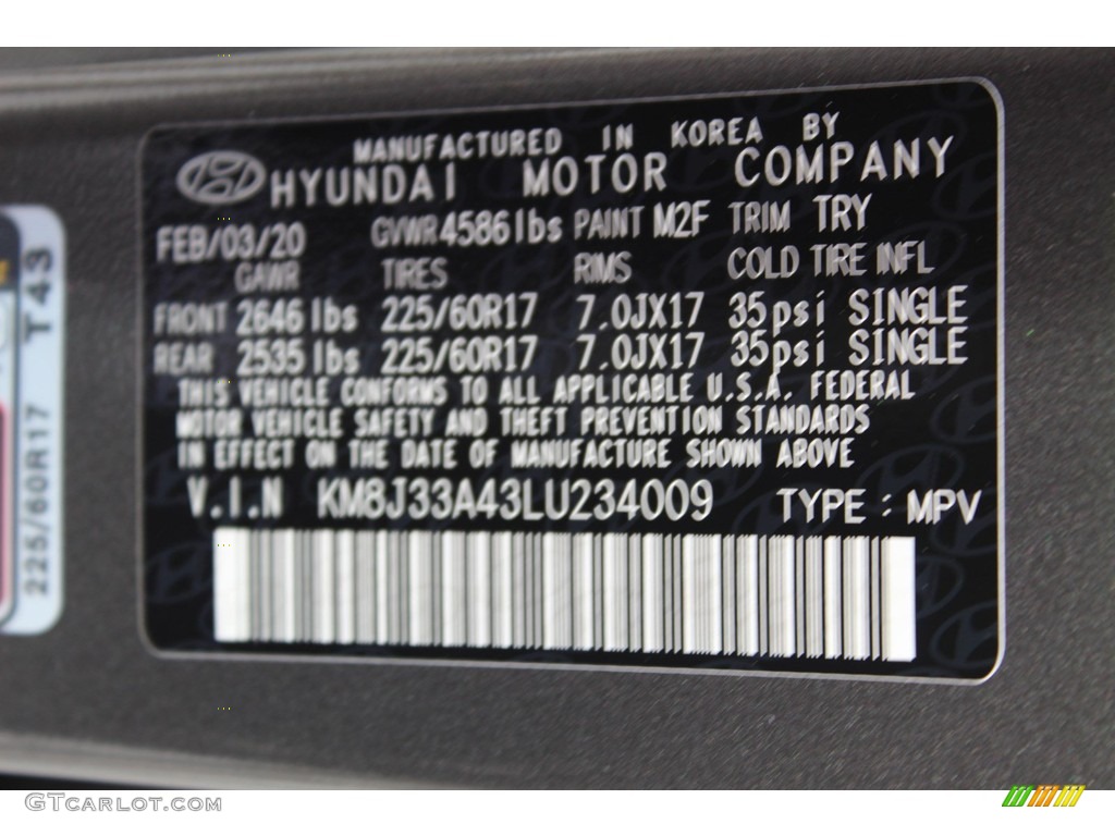 2020 Hyundai Tucson Value Color Code Photos