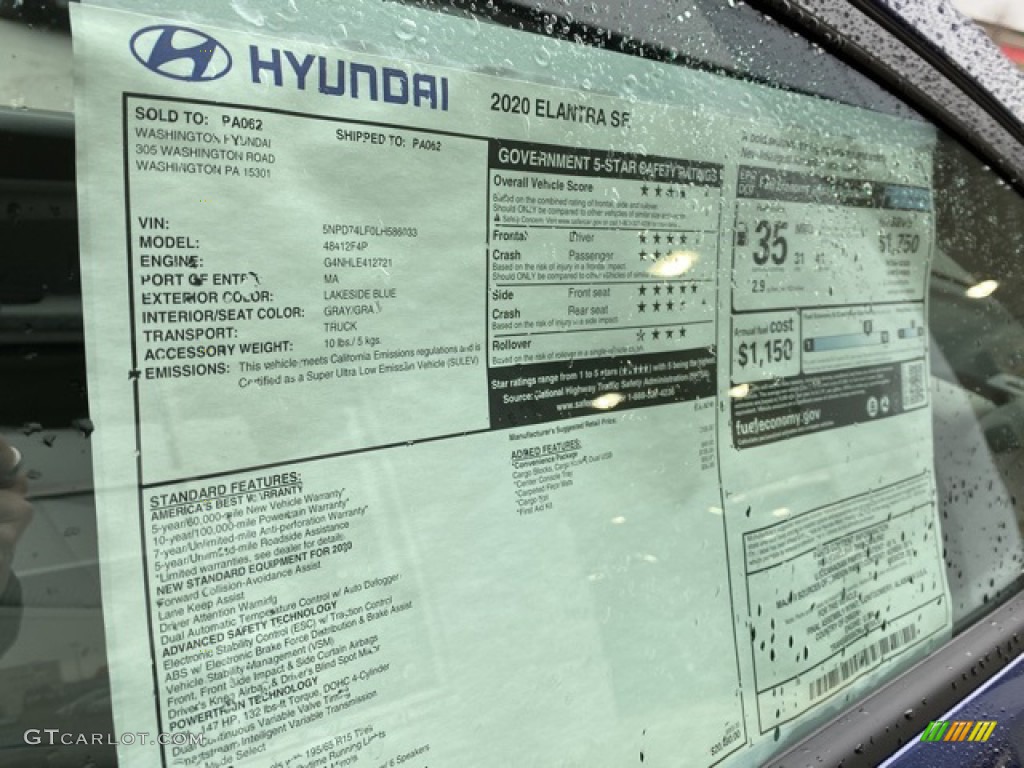 2020 Elantra SE - Lakeside Blue / Gray photo #12