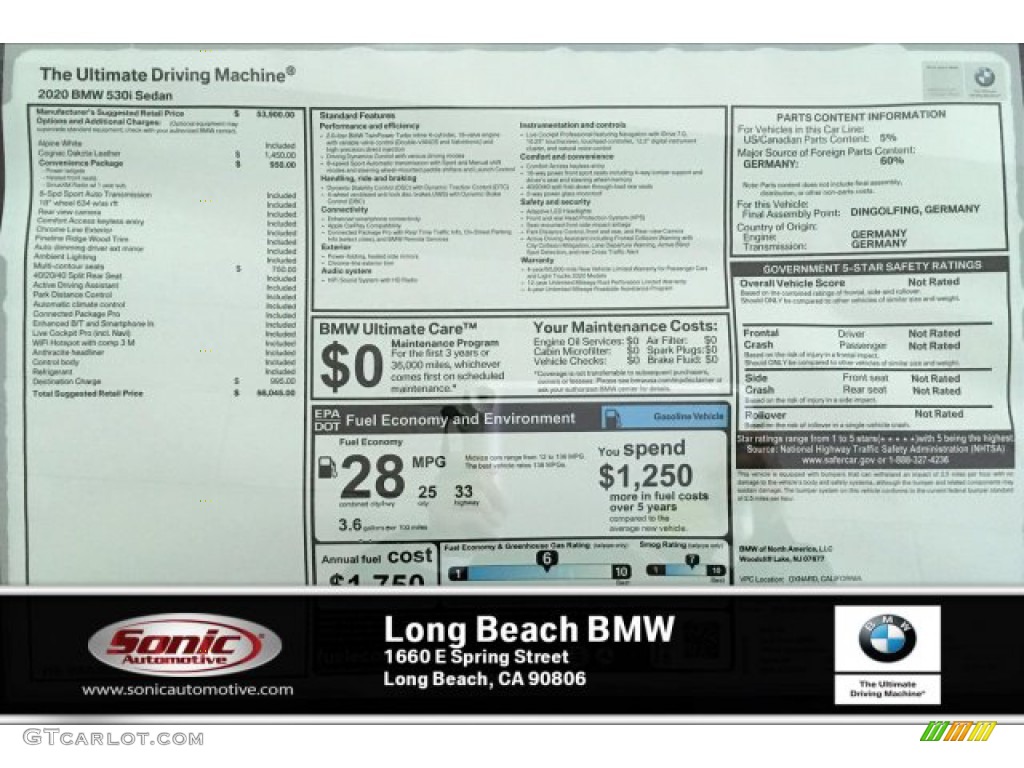 2020 5 Series 530i Sedan - Alpine White / Cognac photo #10