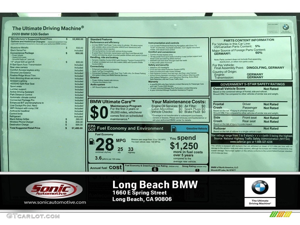 2020 5 Series 530i Sedan - Bluestone Metallic / Black photo #10