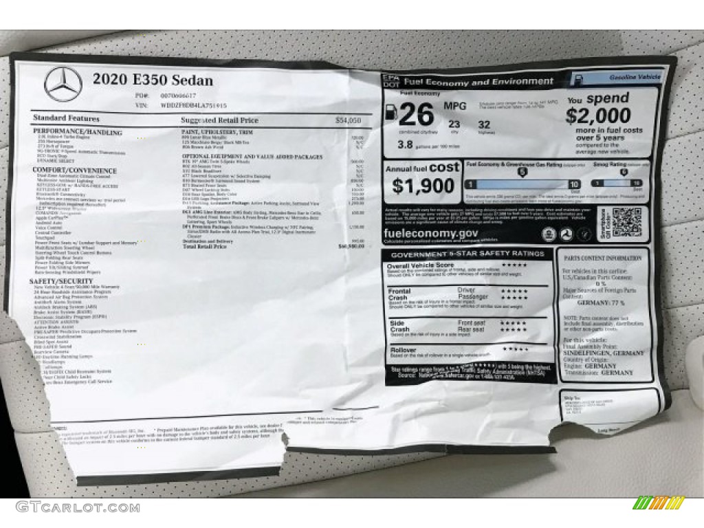 2020 Mercedes-Benz E 350 Sedan Window Sticker Photos