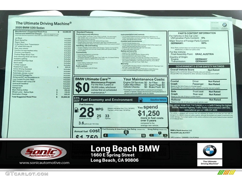 2020 5 Series 530i Sedan - Jet Black / Black photo #17