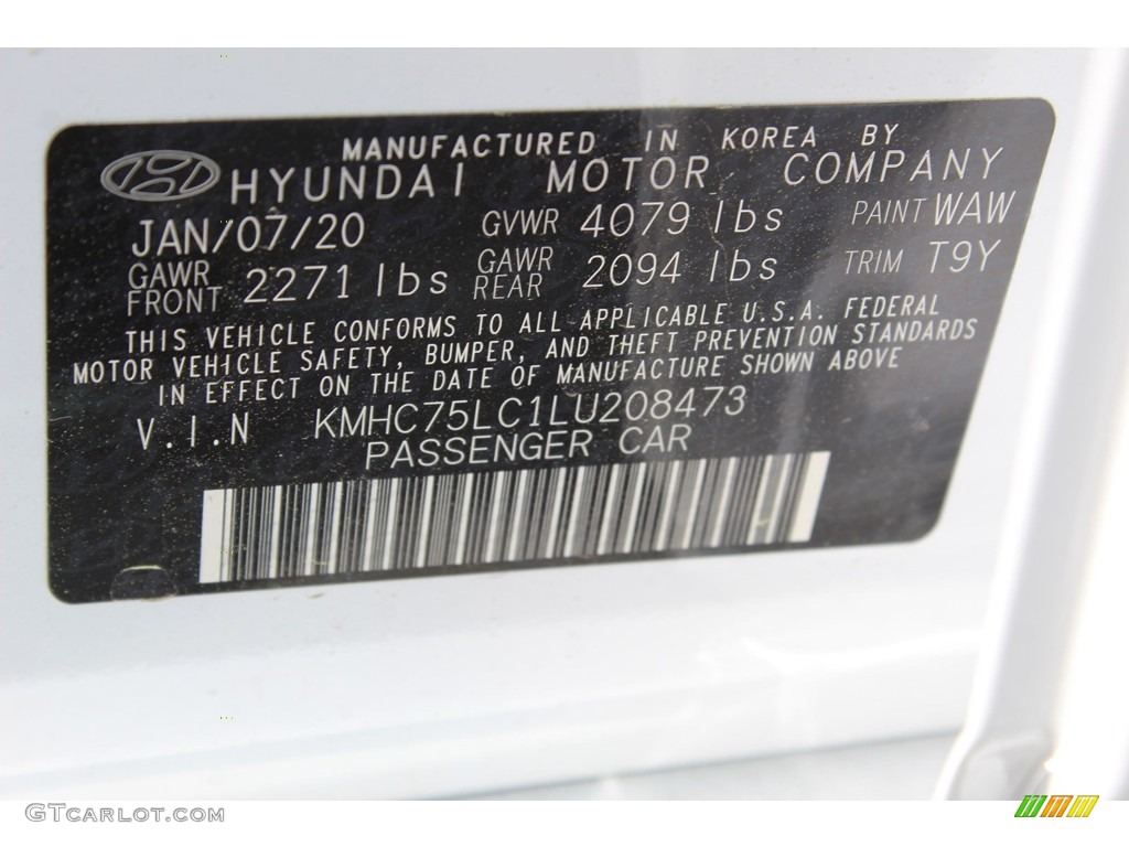 2020 Ioniq Hybrid Color Code WAW for Ceramic White Photo #137654448