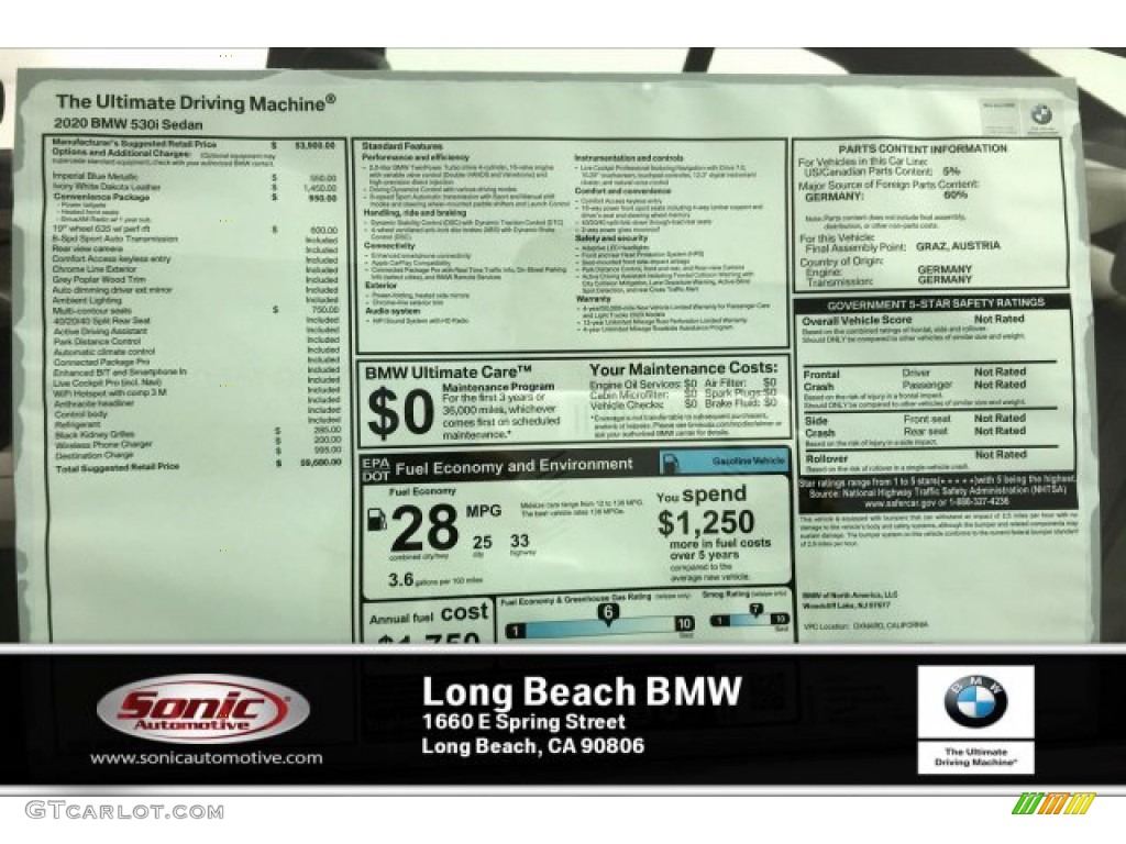 2020 5 Series 530i Sedan - Imperial Blue Metallic / Ivory White photo #17