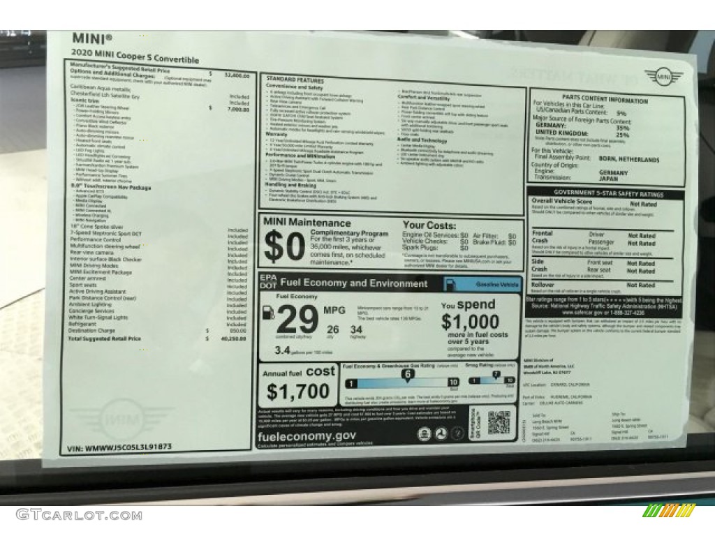 2020 Mini Convertible Cooper S Window Sticker Photo #137691530