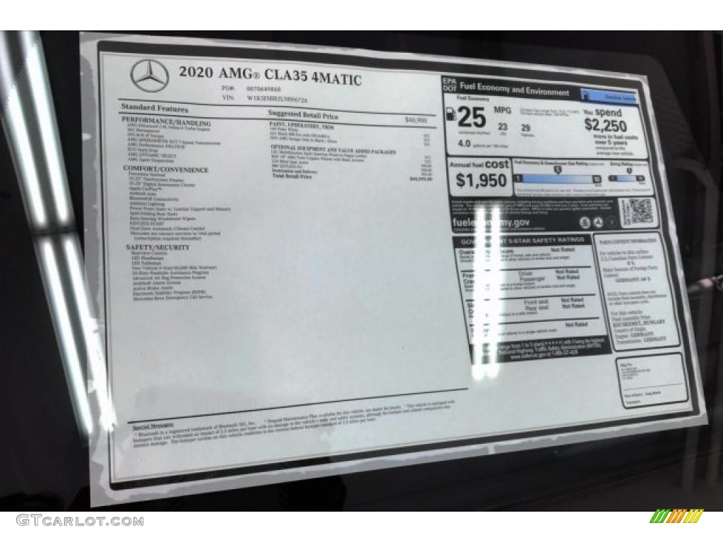 2020 Mercedes-Benz CLA AMG 35 Coupe Window Sticker Photos