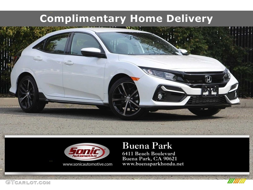 2020 Civic Sport Hatchback - Platinum White Pearl / Black photo #1